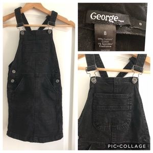 Girls Black Denim Overalls Dress